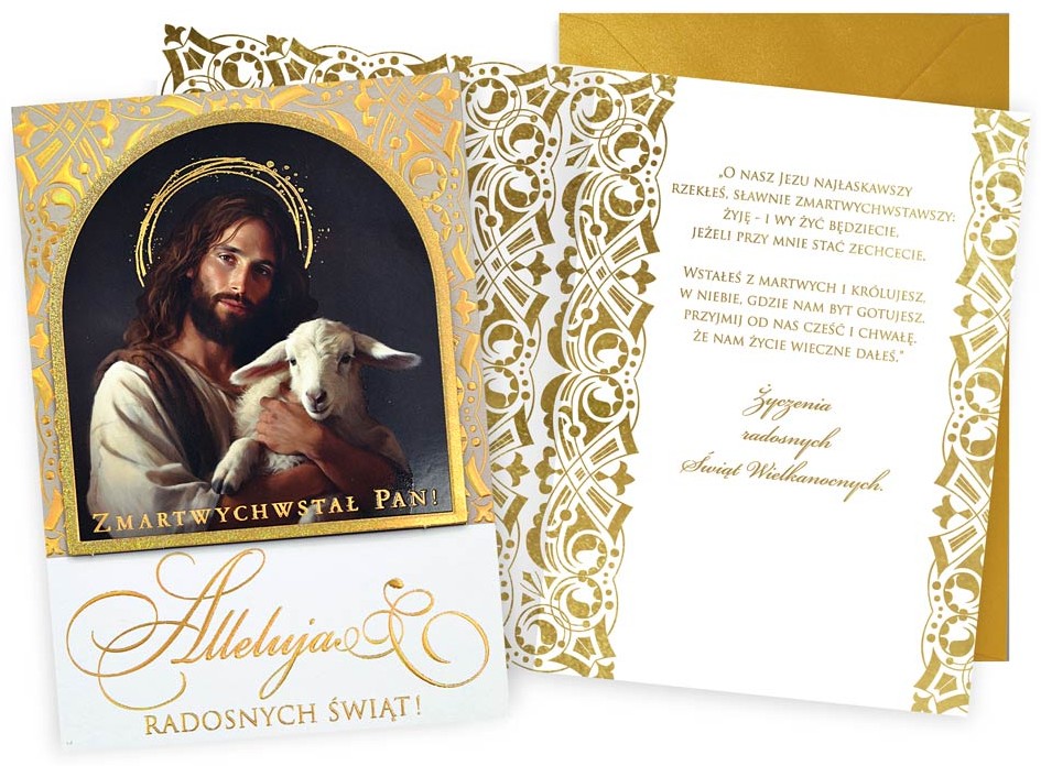Karnet z kopertą - Wielkanoc: "ZMARTWYCHWSTAŁ PAN Alleluja!" DK-1129