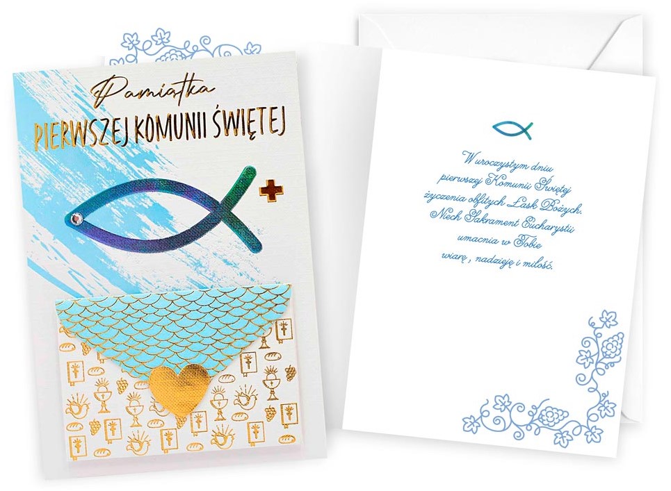 Karnet z kopertą + MINI KOPERTA: Pamiątka I KOMUNII ŚWIĘTEJ DK-1243 (chłopiec)