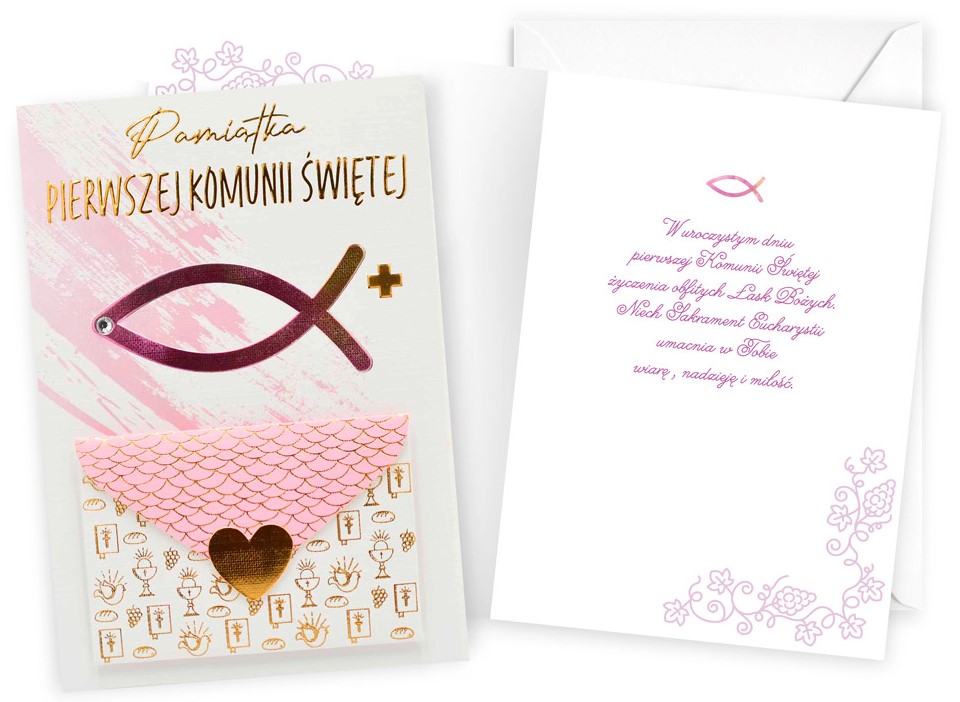 Karnet z kopertą + MINI KOPERTA: Pamiątka I KOMUNII ŚWIĘTEJ DK-1244 (dziewczynka)