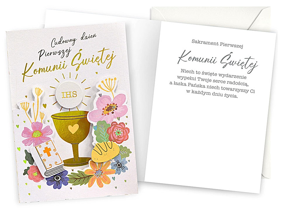 Karnet z kopertą: PAMIĄTKA Pierwsza KOMUNIA ŚWIĘTA DK-1148