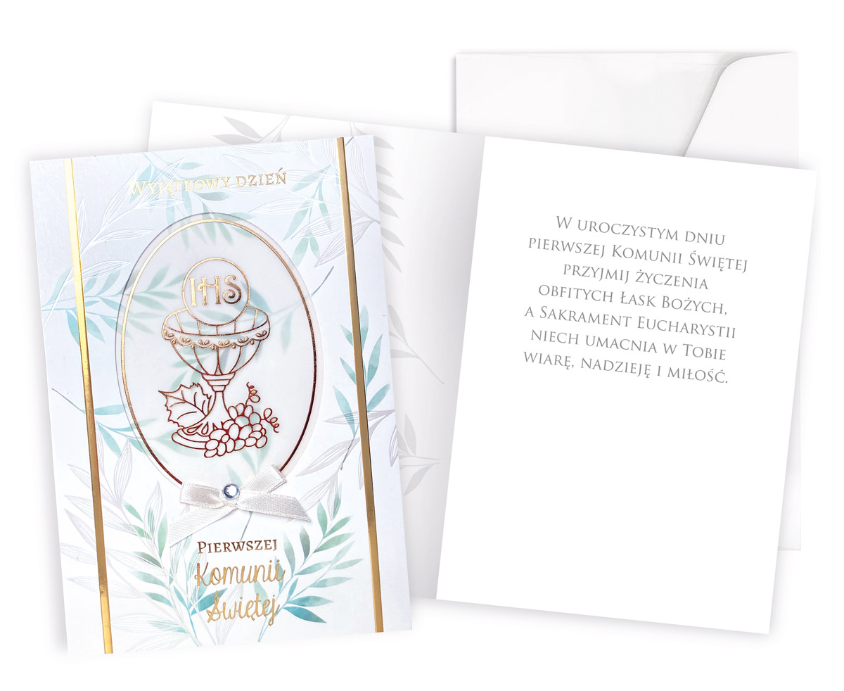 Karnet z kopertą: PAMIĄTKA Pierwsza KOMUNIA ŚWIĘTA DK-964