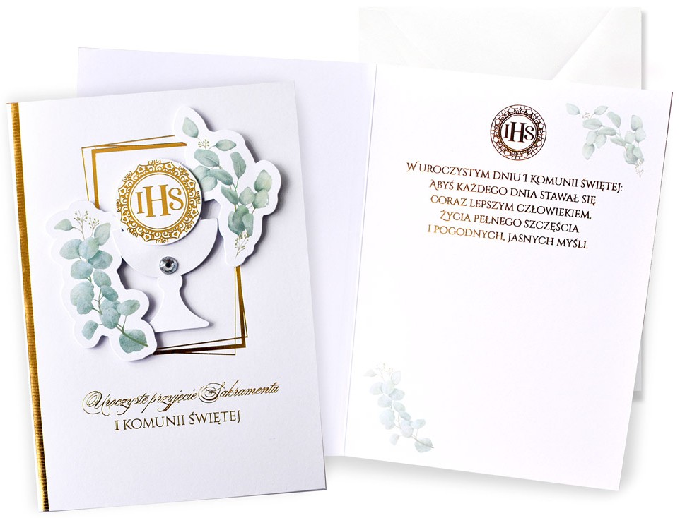 Karnet z kopertą: PAMIĄTKA Pierwsza KOMUNIA ŚWIĘTA DK-1408