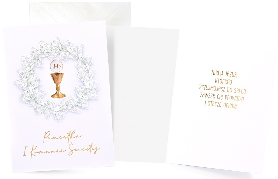 Karnet z kopertą: PAMIĄTKA Pierwsza KOMUNIA ŚWIĘTA DK-1416