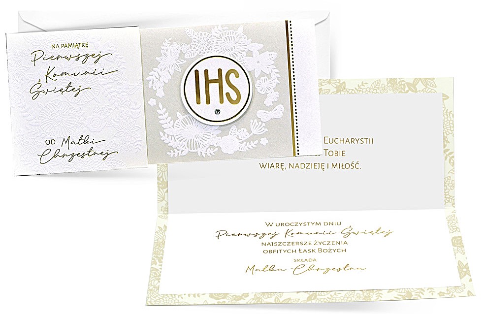 Karnet z kopertą: Pamiątka I Komunii Świętej (od Matki Chrzestnej) KPE-0216