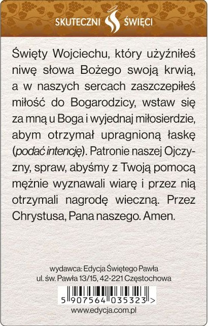 SKUTECZNI ŚWIĘCI: Święty Wojciech - obrazek w formie karty