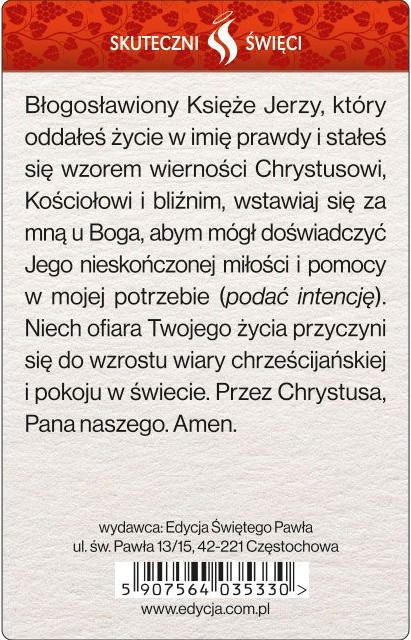 SKUTECZNI ŚWIĘCI: Błogosławiony Jerzy Popiełuszko - obrazek w formie karty