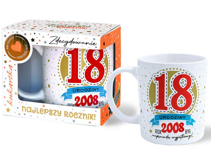 Kubek Premium kukartka Urodziny 18 (czerwona, cyfry, roczniki) Q-1069