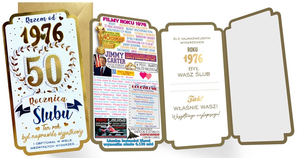 Karnet z kopertą: Rocznica Ślubu 50 (cyfry, roczniki) 2026 PM-456