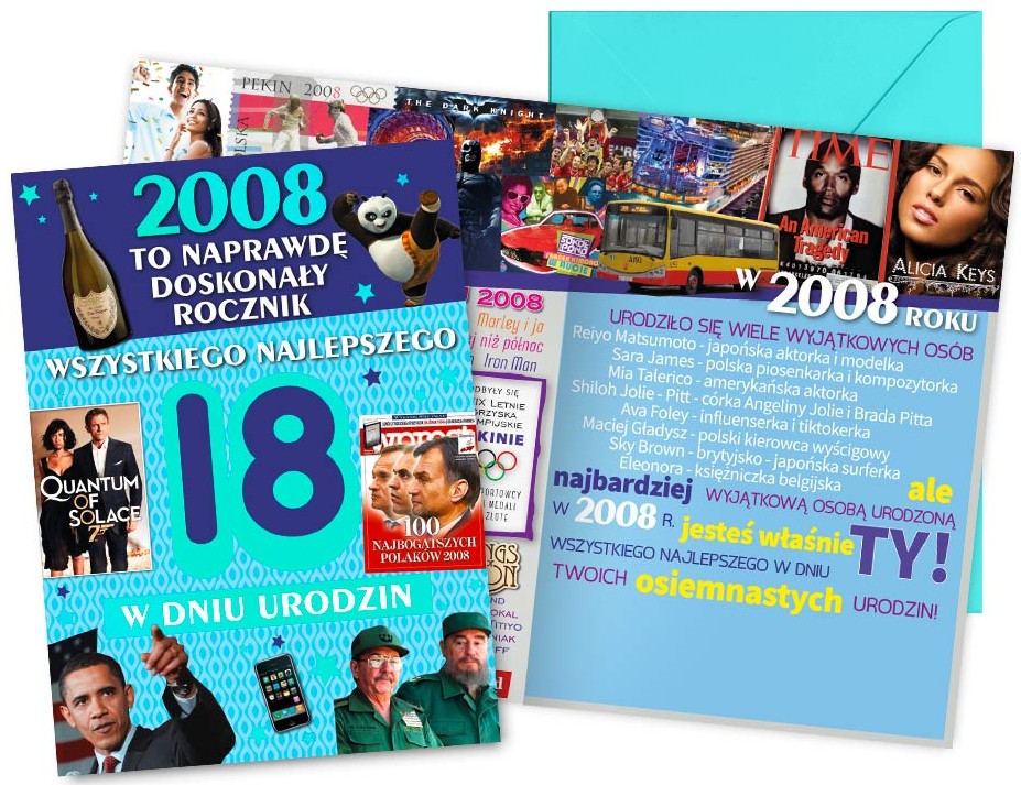 Karnet z kopertą Vision: Urodziny 18-latka (osiemnastka, cyfry, roczniki) 2026 V-128