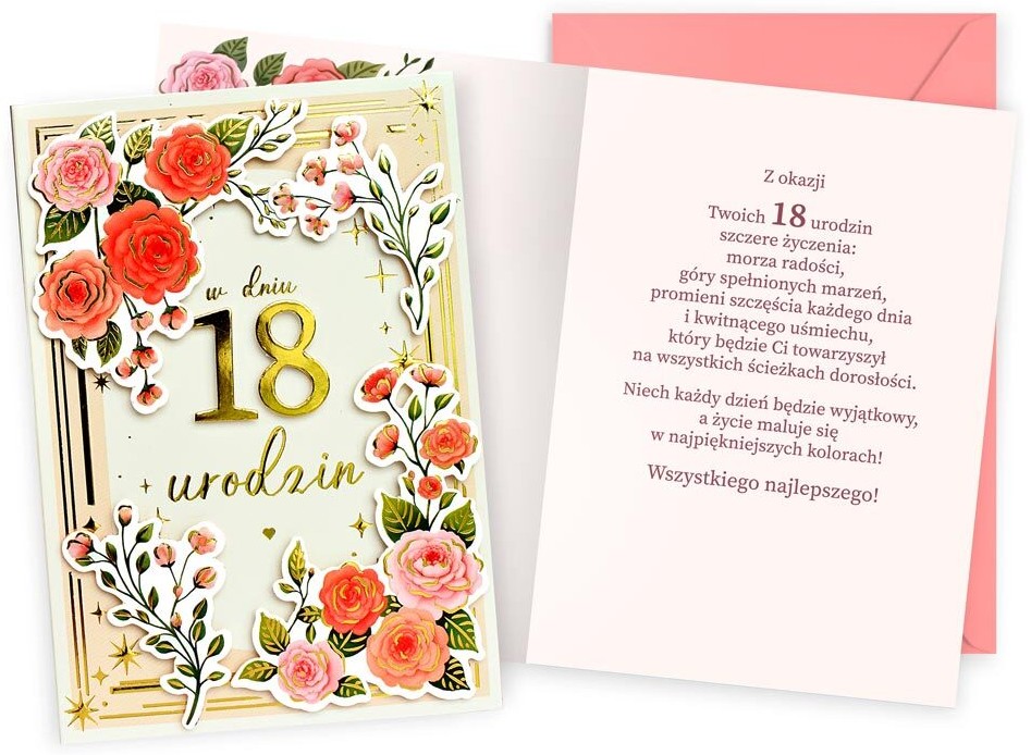 Karnet z kopertą Dream Cards: Urodziny 18 (cyfry, osiemnastka, damskie) DK-1374
