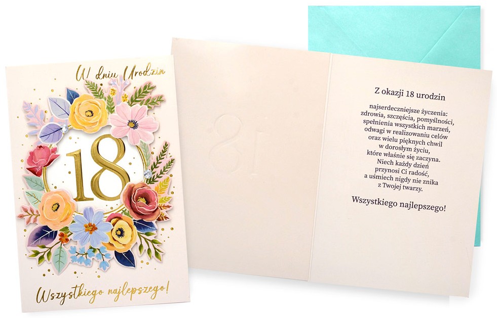 Karnet z kopertą Dream Cards: Urodziny 18 (cyfry, osiemnastka, damskie) DK-1373