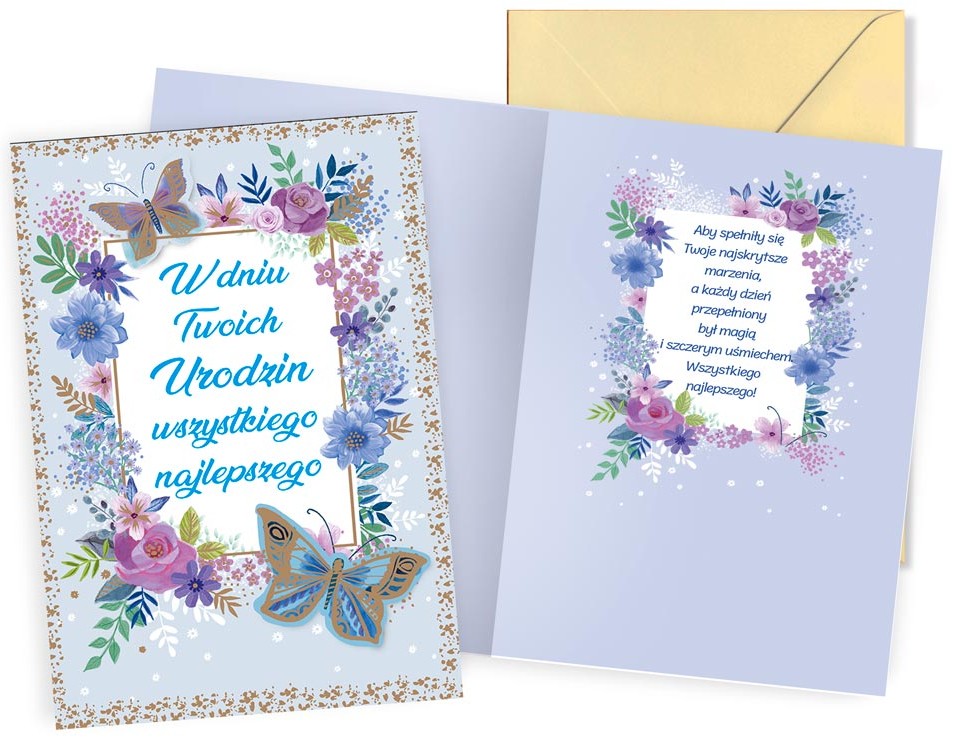 Karnet z kopertą Dream Cards: Urodziny (damskie, motyle) DK-1391