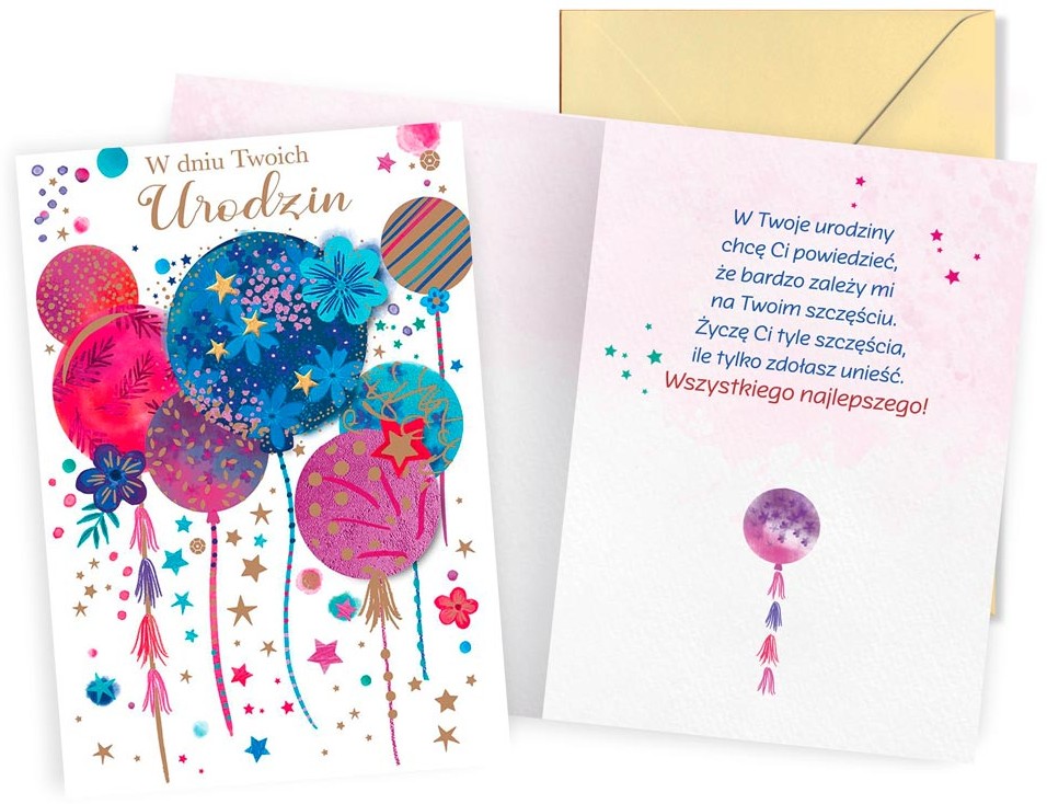 Karnet z kopertą Dream Cards: Urodziny (damskie, balony) DK-1390