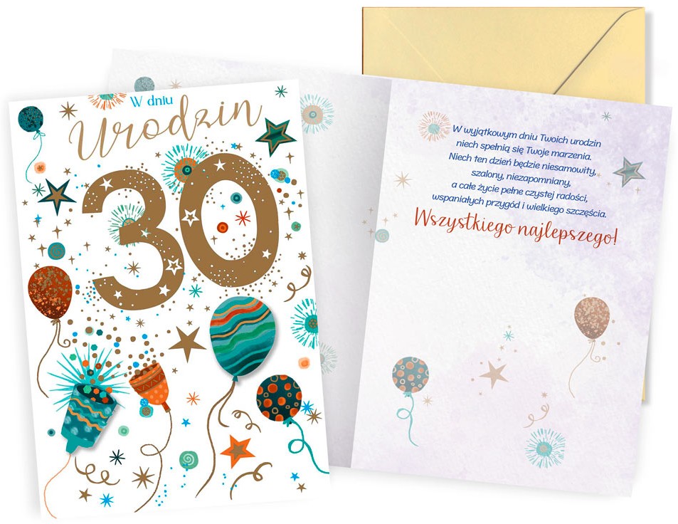 Karnet z kopertą Dream Cards: Urodziny 30 (balony, cyfry) DK-1394