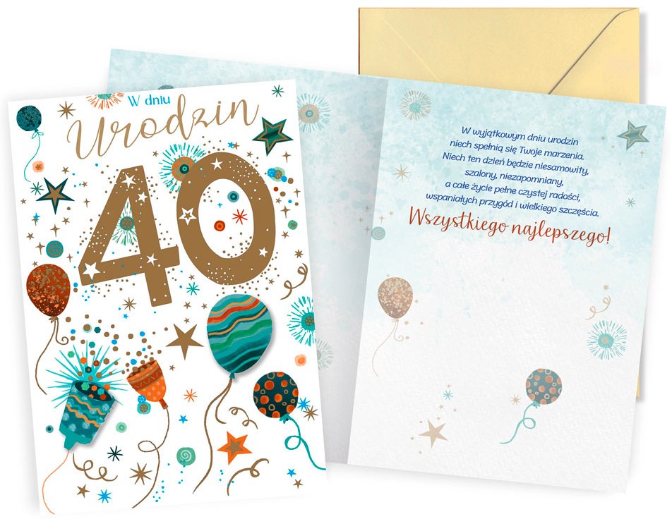 Karnet z kopertą Dream Cards: Urodziny 40 (balony, cyfry) DK-1395