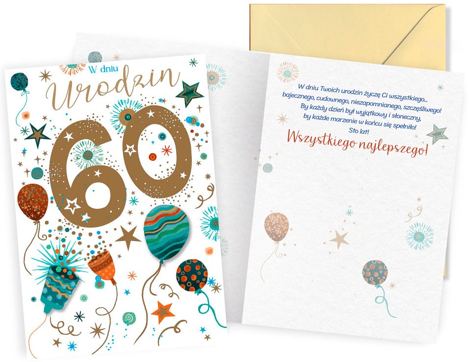 Karnet z kopertą Dream Cards: Urodziny 60 (balony, cyfry) DK-1397