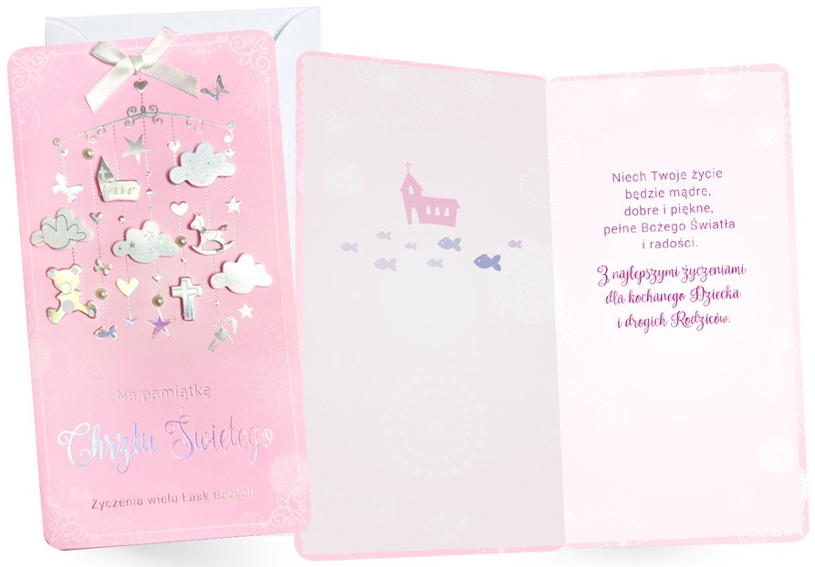 Karnet z kopertą Dream Cards: Chrzest (różowy) PM-080