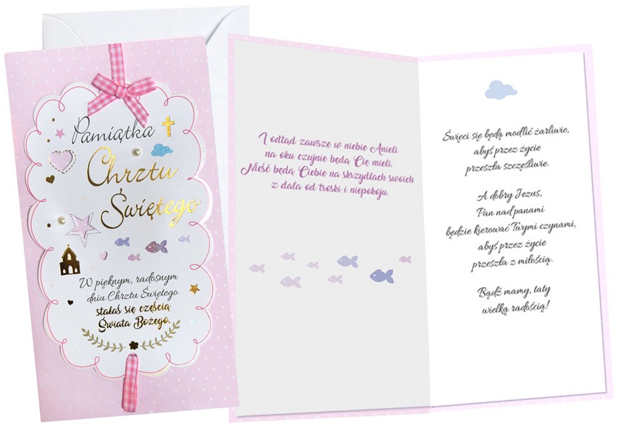 Karnet z kopertą Dream Cards: Chrzest (różowy) PM-069