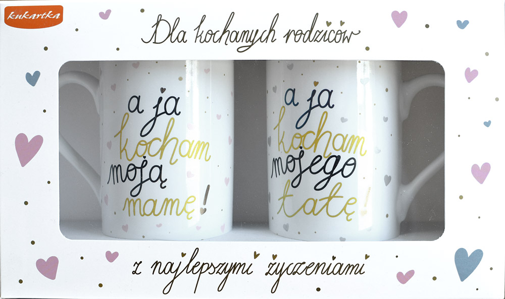 KOMPLET 2 kubków "Dla kochanych rodziców z najlepszymi życzeniami" 2 x 275 ml Q-960