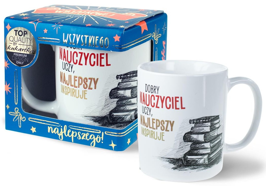 Kubek Premium kukartka "Dobry Nauczyciel uczy, najlepszy INSPIRUJE" 300 ml Q-901