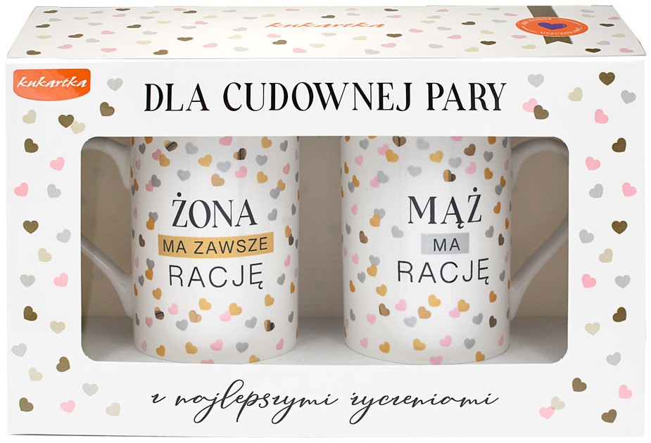 KOMPLET 2 kubków "DLA CUDOWNEJ PARY z najlepszymi życzeniami" 2 x 275 ml Q-1082