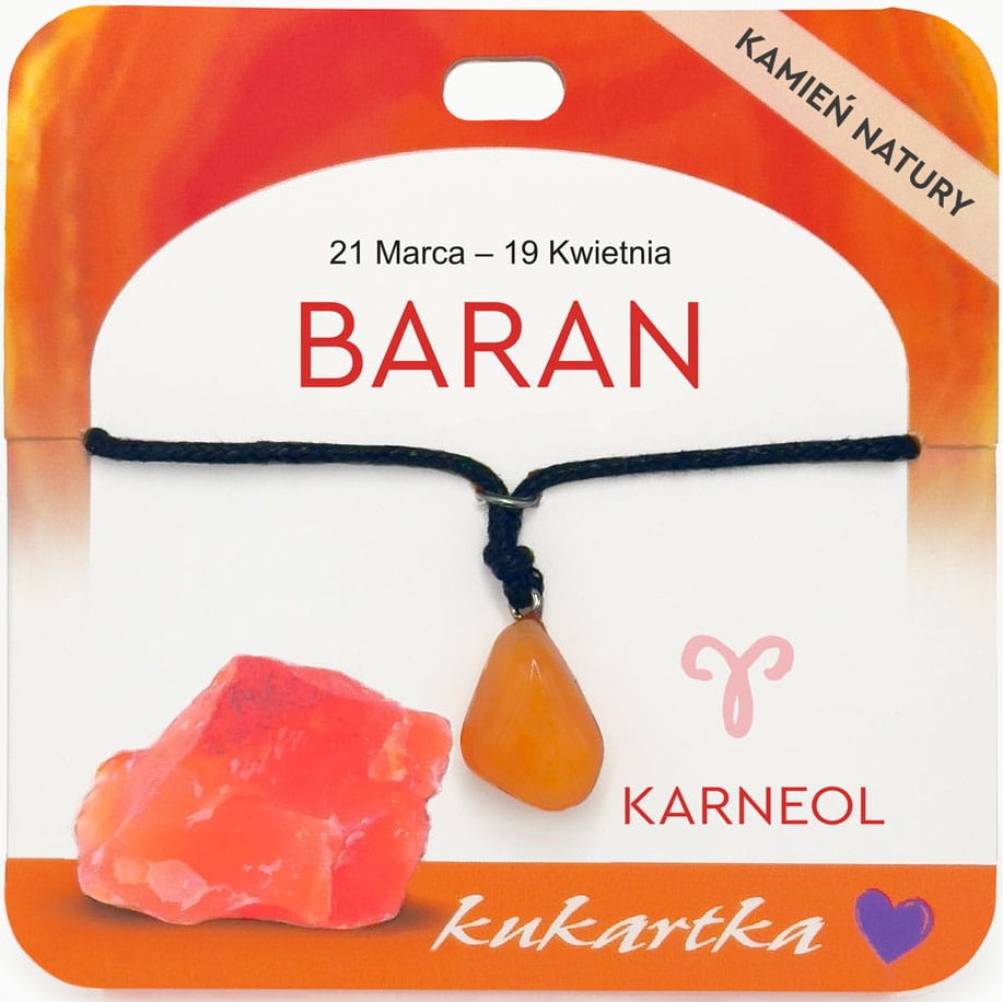 Naszyjnik kukartka ZNAK ZODIAKU: BARAN (karneol) - NAS-037
