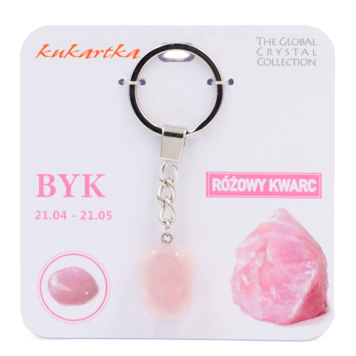 Brelok kukartka ZNAK ZODIAKU: BYK (różowy kwarc) - BKN-003