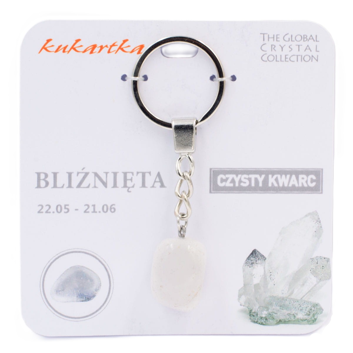 Brelok kukartka ZNAK ZODIAKU: BLIŹNIĘTA (czysty kwarc) - BKN-004