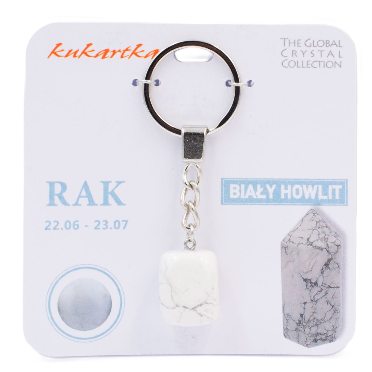 Brelok kukartka ZNAK ZODIAKU: RAK (biały howlit) - BKN-005