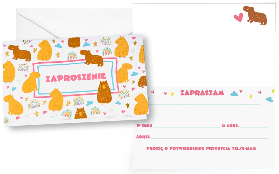 Zaproszenie z kopertą: Ogólne (kapibara) PMZ-137 (1 szt.)