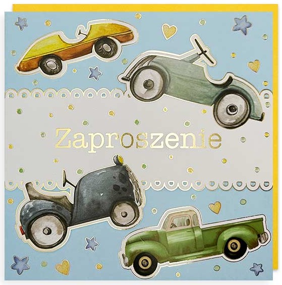 Zaproszenie z kopertą: Ogólne (autka) PMZ-095 (1 szt.)