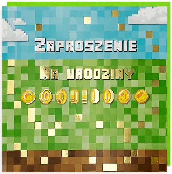 Zaproszenie z kopertą: Urodziny (piksele) PMZ-104 (1 szt.)