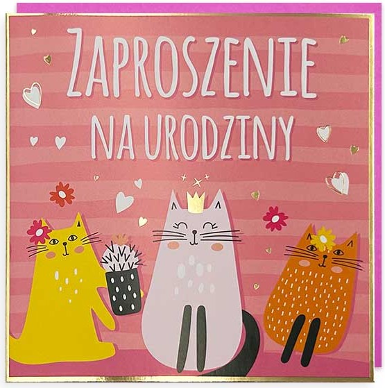 Zaproszenie z kopertą: Urodziny (kotki) PMZ-101 (1 szt.)
