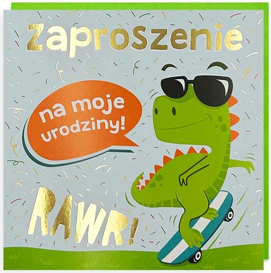 Zaproszenie z kopertą: Urodziny (dinozaur) PMZ-100 (1 szt.)