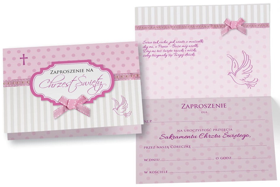 Zaproszenie z kopertą: Chrzest Święty (dziewczynka, różowe) ZZ-040 (1 szt.)