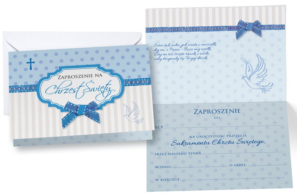 Zaproszenie z kopertą: Chrzest Święty (chłopiec, niebieskie) ZZ-041 (1 szt.)