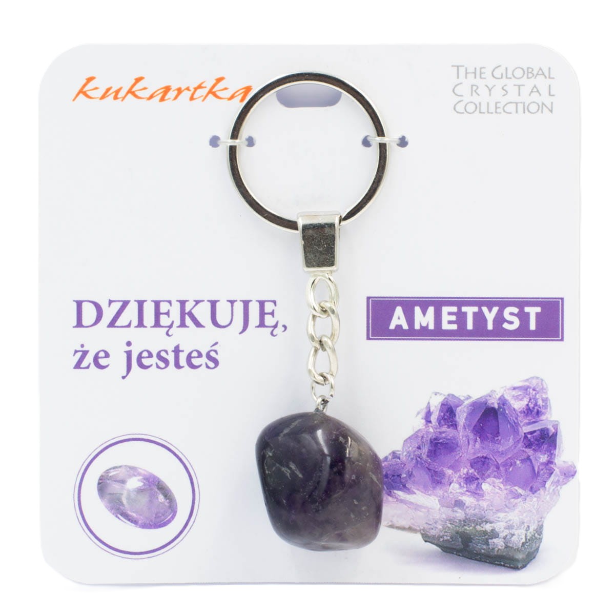 Brelok kukartka: DZIĘKUJĘ, ŻE JESTEŚ (ametyst) - BKN-025