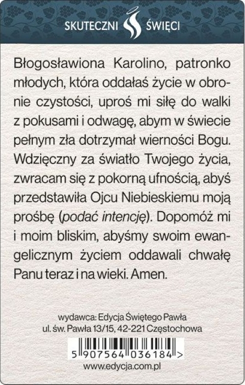 SKUTECZNI ŚWIĘCI: Błogosławiona Karolina Kózkówna - obrazek w formie karty