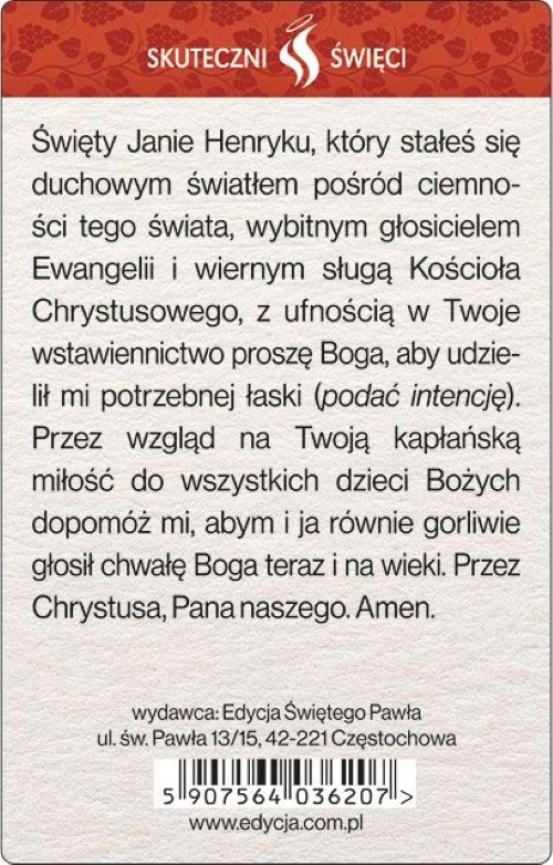 SKUTECZNI ŚWIĘCI: Święty Jan Henryk Newman - obrazek w formie karty