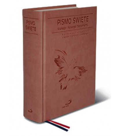 PISMO ŚWIĘTE ST i NT "z gołębicą" - duży format, oprawa twarda brązowa, paginatory