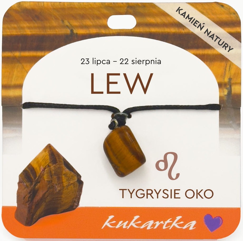 Naszyjnik kukartka ZNAK ZODIAKU: LEW (tygrysie oko) - NAS-038