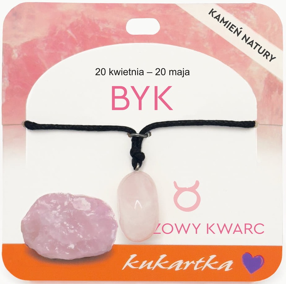 Naszyjnik kukartka ZNAK ZODIAKU: BYK (różowy kwarc) - NAS-040