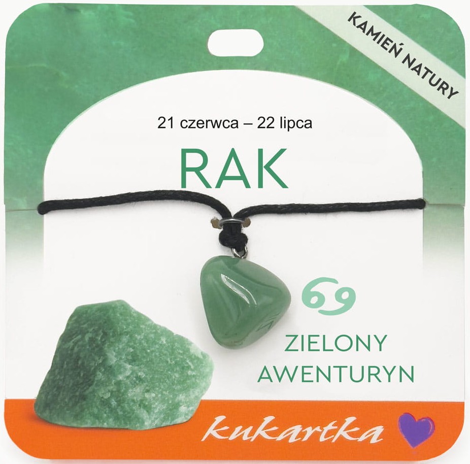 Naszyjnik kukartka ZNAK ZODIAKU: RAK (zielony awenturyn) - NAS-046