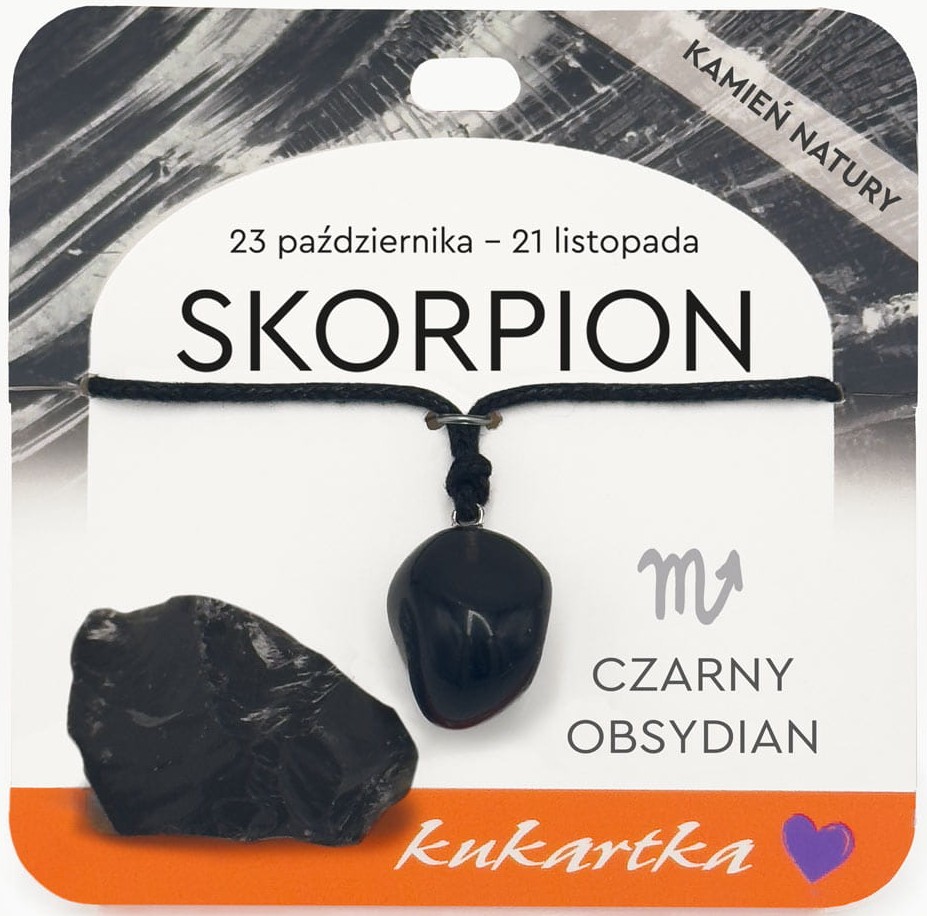 Naszyjnik kukartka ZNAK ZODIAKU: SKORPION (czarny obsydian) - NAS-047