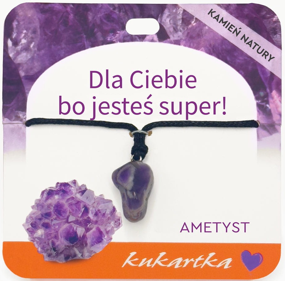 Naszyjnik kukartka: DLA CIEBIE, BO JESTEŚ SUPER! (ametyst) - NAS-063