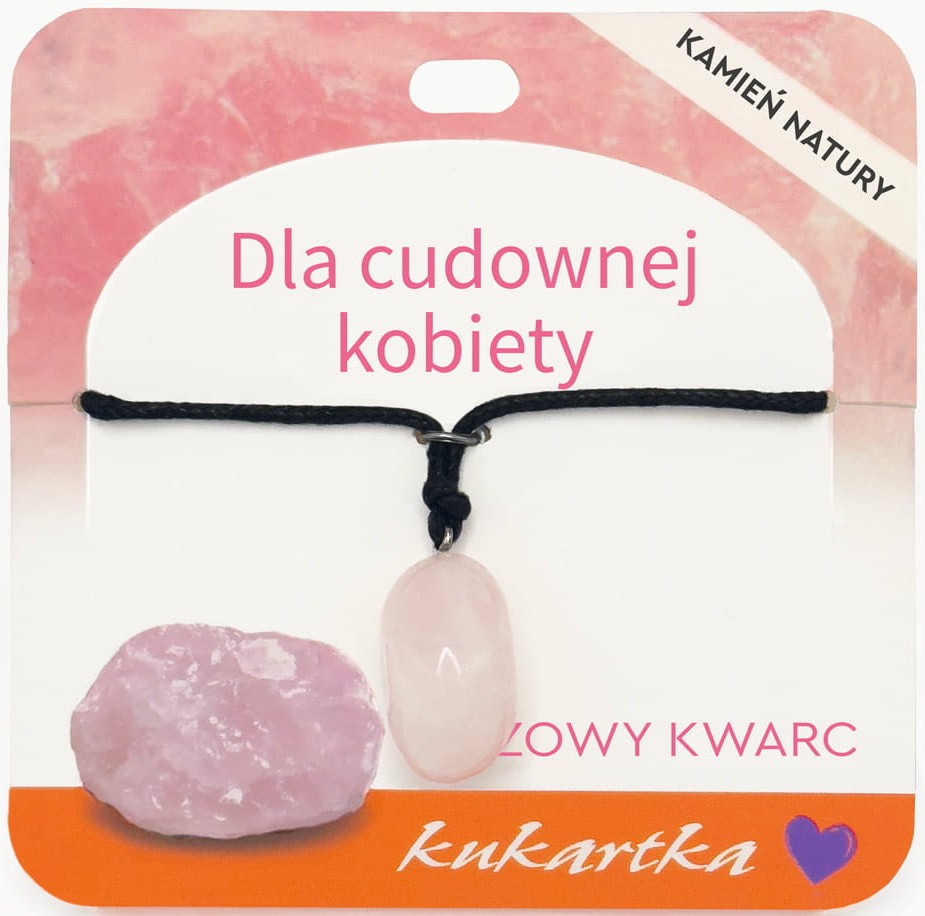 Naszyjnik kukartka: DLA CUDOWNEJ KOBIETY (różowy kwarc) - NAS-064