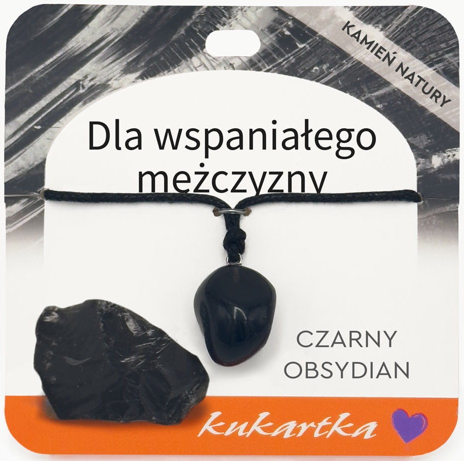 Naszyjnik kukartka: DLA WSPANIAŁEGO MĘŻCZYZNY (czarny obsydian) - NAS-071