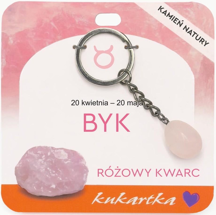 Brelok kukartka: ZNAK ZODIAKU: BYK (różowy kwarc) - BKN-040