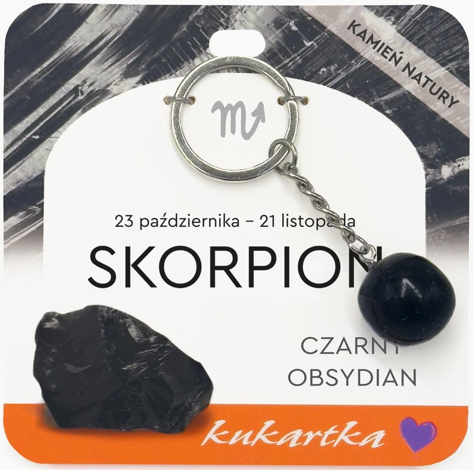 Brelok kukartka: ZNAK ZODIAKU: SKORPION (czarny obsydian) - BKN-047