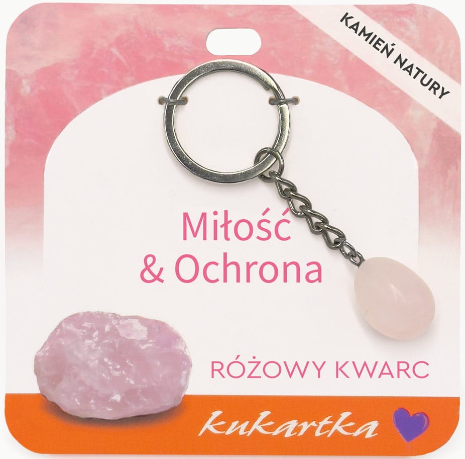 Brelok kukartka: MIŁOŚĆ I OCHRONA (różowy kwarc) - BKN-052